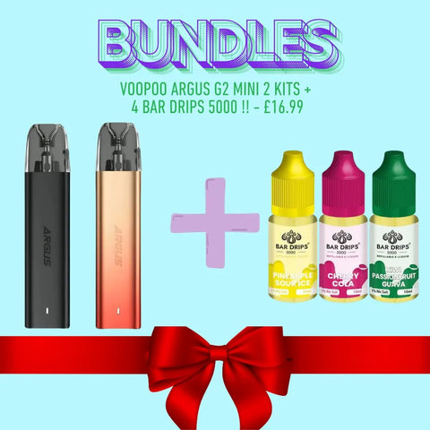 Buy cheapest online 2 x Voopoo Argus G2 Mini + 5 Bar Drips 5000 Bundle at lowest price in uk