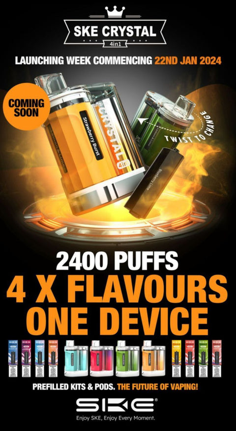Buy cheapest online SKE Crystal 4 in 1 2400 Puffs Disposable Pod Vape Kit at lowest price in uk
