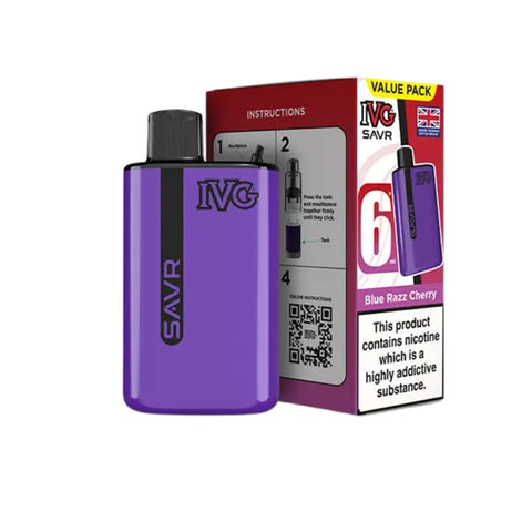 Buy cheapest online IVG SAVR 3000 Puffs Prefilled Pod Vape Kit - Complaint June 1st (Ban Proof) Blue Razz Cherry at lowest price in uk