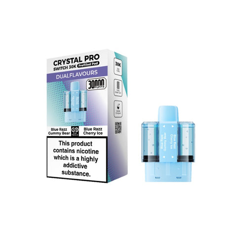 Buy cheapest online Crystal Pro Switch 30K Puffs Prefilled Pods (Ban Proof) Blue Razz Gummy Bear and Blue Razz Cherry Ice at lowest price in uk