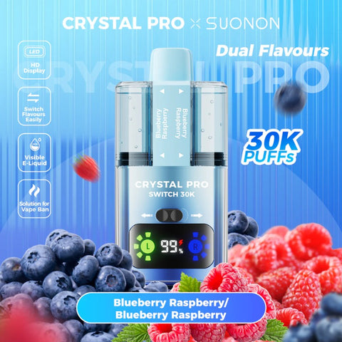 Buy cheapest online Crystal Pro Switch 30K Puffs Disposable Vape Blueberry Raspberry at lowest price in uk