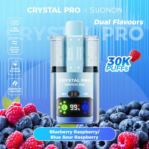 Buy cheapest online Crystal Pro Switch 30K Puffs Disposable Vape Blueberry Raspberry & Blue Sour Raspberry at lowest price in uk
