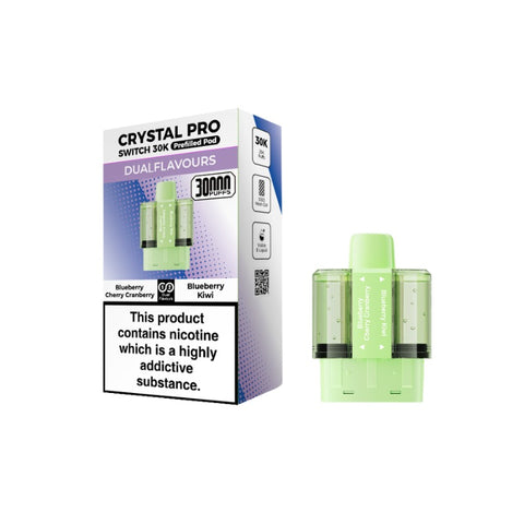 Buy cheapest online Crystal Pro Switch 30K Puffs Prefilled Pods (Ban Proof) Blueberry Cherry Cranberry & Blueberry Kiwi at lowest price in uk