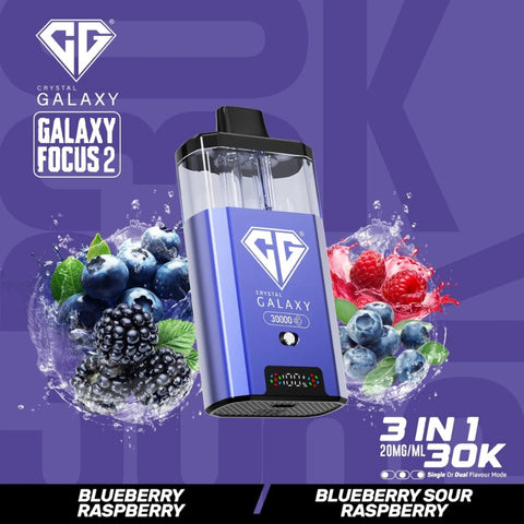 Buy cheapest online Crystal Galaxy Focus 2 30000 Puffs - Complaint June 1st (Ban Proof) Blueberry Raspberry Blueberry Sour Raspberry at lowest price in uk