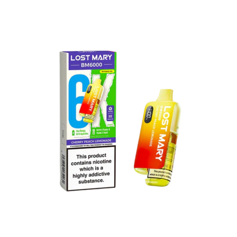 Buy cheapest online Lost Mary BM6000 Prefilled Pod Kit - Box of 5 (Ban Proof) Cherry Peach Lemonade at lowest price in uk
