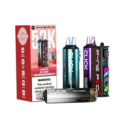 Buy cheapest online Pyne Pod Click 50000 Puffs Prefilled Vape kit - Complaint June 1st (Ban Proof) Cherry Edition at lowest price in uk