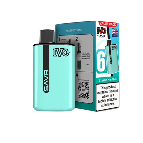 Buy cheapest online IVG SAVR 3000 Puffs Prefilled Pod Vape Kit - Complaint June 1st (Ban Proof) Classic Menthol at lowest price in uk