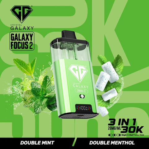 Buy cheapest online Crystal Galaxy Focus 2 30000 Puffs - Complaint June 1st (Ban Proof) Double Mint Double Menthol at lowest price in uk