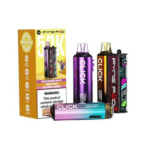 Buy cheapest online Pyne Pod Click 50000 Puffs Prefilled Vape kit - Complaint June 1st (Ban Proof) Drinks Edition at lowest price in uk