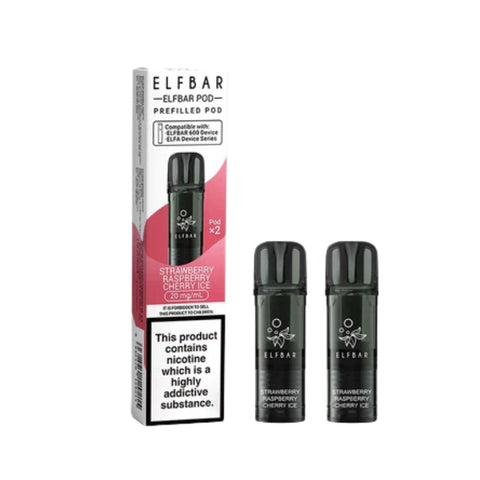 Buy cheapest online Elfbar 600 Prefilled Pods 2 Pack - Compliant June 1st (Ban Proof) Strawberry Raspberry Cherry Ice at lowest price in uk