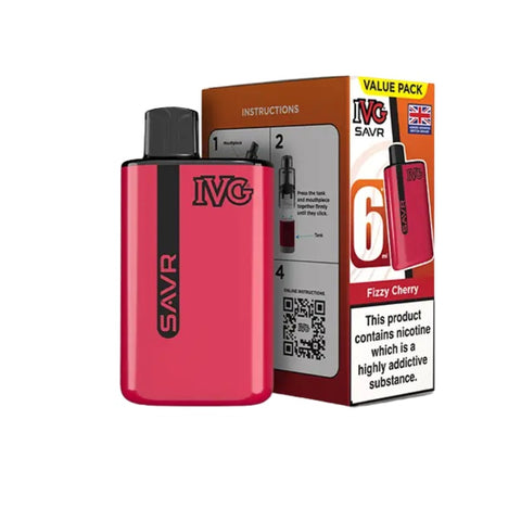 Buy cheapest online IVG SAVR 3000 Puffs Prefilled Pod Vape Kit - Complaint June 1st (Ban Proof) Fizzy Cherry at lowest price in uk
