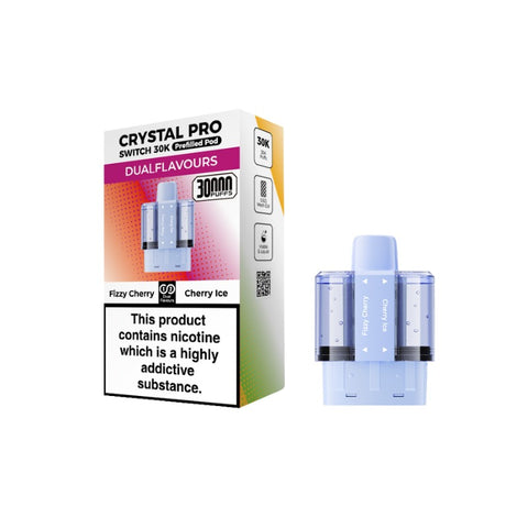 Buy cheapest online Crystal Pro Switch 30K Puffs Prefilled Pods (Ban Proof) Fizzy Cherry & Cherry Ice at lowest price in uk