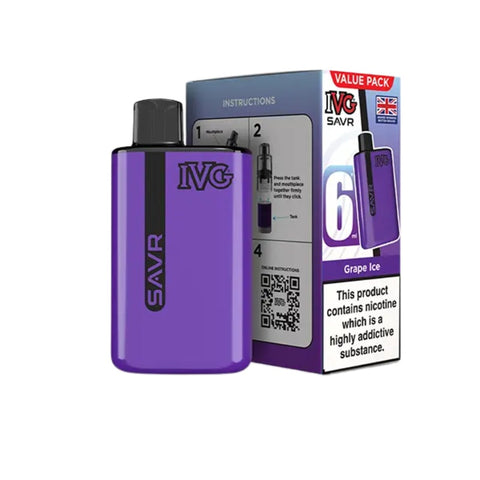 Buy cheapest online IVG SAVR 3000 Puffs Prefilled Pod Vape Kit - Complaint June 1st (Ban Proof) Grape Ice at lowest price in uk