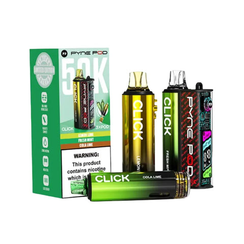 Buy cheapest online Pyne Pod Click 50000 Puffs Prefilled Vape kit - Complaint June 1st (Ban Proof) Green Edition at lowest price in uk