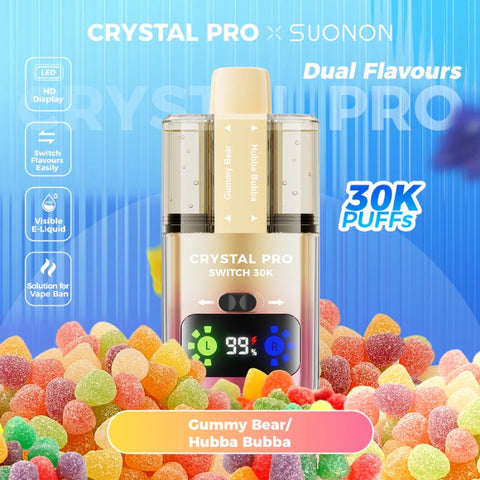 Buy cheapest online Crystal Pro Switch 30K Puffs Disposable Vape Gummy Bear & Hubba Bubba at lowest price in uk
