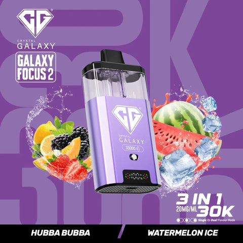 Buy cheapest online Crystal Galaxy Focus 2 30000 Puffs - Complaint June 1st (Ban Proof) Hubbba Bubba Watermelon Ice at lowest price in uk