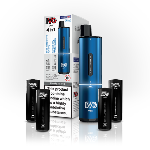 Buy cheapest online 4 in 1 IVG Air 2400 Puffs Prefilled Pod Kit - Box of 5 (Ban Proof) Blue Edition (4 Pods x Multi Flavours) at lowest price in uk