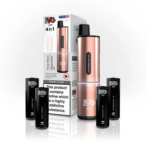 Buy cheapest online 4 in 1 IVG Air 2400 Puffs Prefilled Pod Kit - Box of 5 (Ban Proof) Pink Edition (4 Pods x Multi Flavours) at lowest price in uk