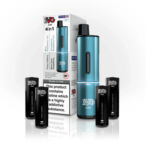 Buy cheapest online 4 in 1 IVG Air 2400 Puffs Prefilled Pod Kit - Box of 5 (Ban Proof) Sky Edition (4 Pods x Multi Flavours) at lowest price in uk