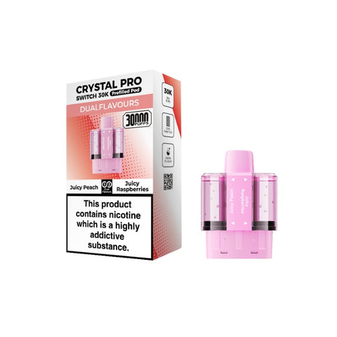 Buy cheapest online Crystal Pro Switch 30K Puffs Prefilled Pods (Ban Proof) Juicy Peach & Juicy Raspberries at lowest price in uk