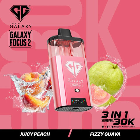 Buy cheapest online Crystal Galaxy Focus 2 30000 Puffs - Complaint June 1st (Ban Proof) Juicy Peach Fizzy Gava at lowest price in uk
