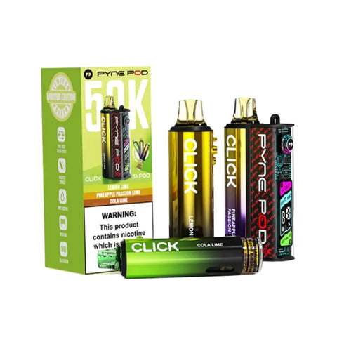 Buy cheapest online Pyne Pod Click 50000 Puffs Prefilled Vape kit - Complaint June 1st (Ban Proof) Lime Edition at lowest price in uk