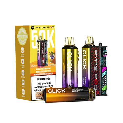 Buy cheapest online Pyne Pod Click 50000 Puffs Prefilled Vape kit - Complaint June 1st (Ban Proof) Mango Edition at lowest price in uk