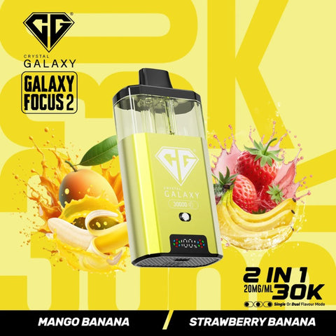 Buy cheapest online Crystal Galaxy Focus 2 30000 Puffs - Complaint June 1st (Ban Proof) Mango Banana Strawberry Banana at lowest price in uk