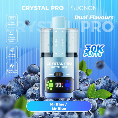 Buy cheapest online Crystal Pro Switch 30K Puffs Disposable Vape Mr Blue at lowest price in uk
