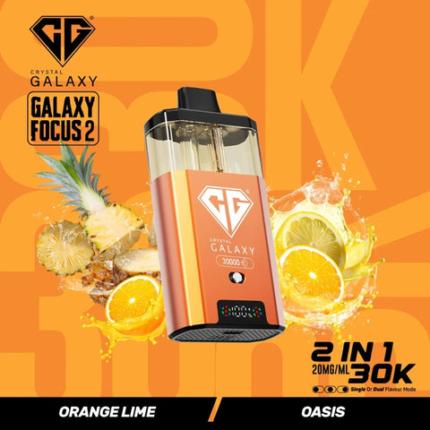 Buy cheapest online Crystal Galaxy Focus 2 30000 Puffs - Complaint June 1st (Ban Proof) Orange Lime Oasis at lowest price in uk