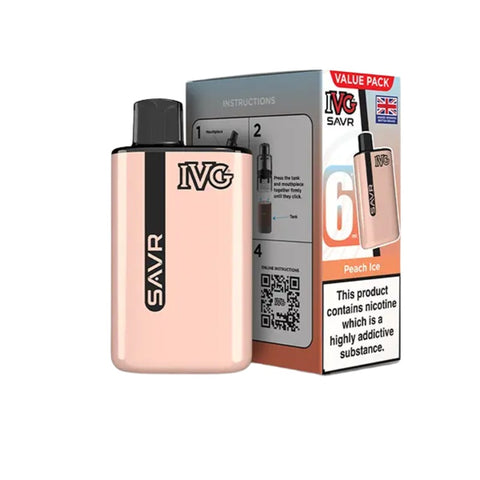 Buy cheapest online IVG SAVR 3000 Puffs Prefilled Pod Vape Kit - Complaint June 1st (Ban Proof) Peach Ice at lowest price in uk