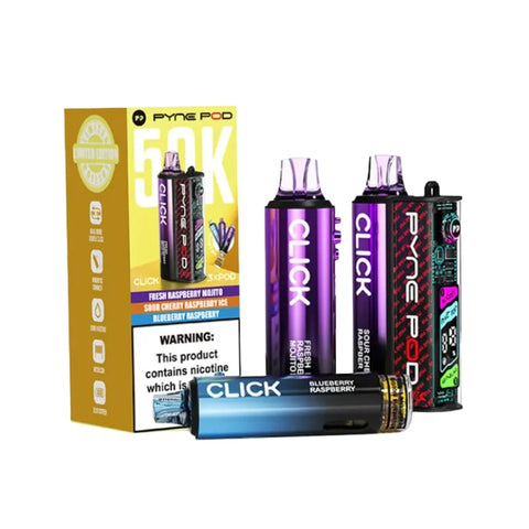 Buy cheapest online Pyne Pod Click 50000 Puffs Prefilled Vape kit - Complaint June 1st (Ban Proof) Raspberry Edition at lowest price in uk