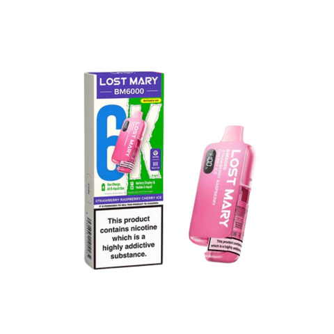 Buy cheapest online Lost Mary BM6000 Prefilled Pod Kit - Box of 5 (Ban Proof) Strawberry Raspberry Cherry Ice at lowest price in uk