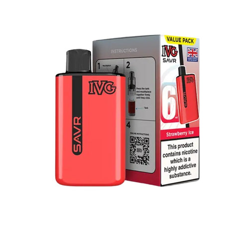 Buy cheapest online IVG SAVR 3000 Puffs Prefilled Pod Vape Kit - Complaint June 1st (Ban Proof) Strawberry Ice at lowest price in uk