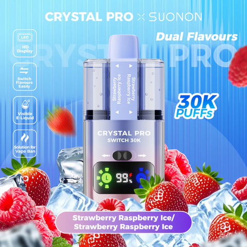 Buy cheapest online Crystal Pro Switch 30K Puffs Disposable Vape Strawberry Raspberry Ice at lowest price in uk