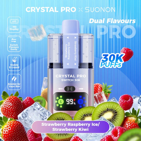 Buy cheapest online Crystal Pro Switch 30K Puffs Disposable Vape Strawberry Raspberry Ice & Strawberry Kiwi at lowest price in uk