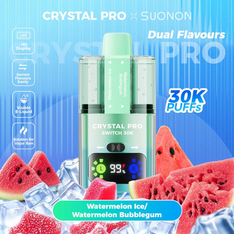 Buy cheapest online Crystal Pro Switch 30K Puffs Disposable Vape Watermelon Ice & Watermelon Bubblegum at lowest price in uk