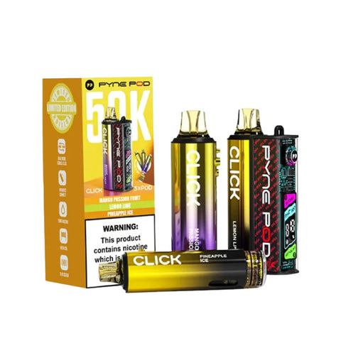 Buy cheapest online Pyne Pod Click 50000 Puffs Prefilled Vape kit - Complaint June 1st (Ban Proof) Yellow Edition at lowest price in uk