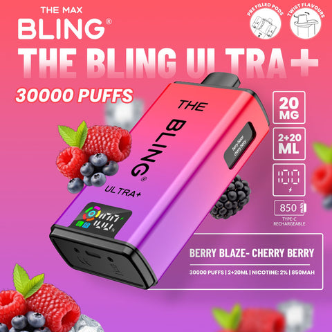 Buy cheapest online The Crystal Bling Ultra Plus 30k Prefilled Vape Kit Box of 5 Berry Blaze Cherry Berry at lowest price in uk