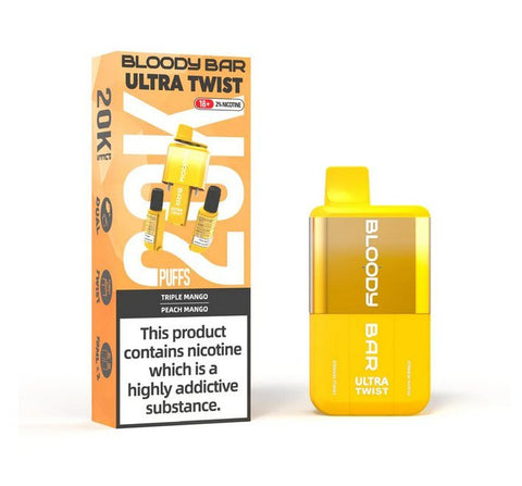 Buy cheapest online Bloody Bar Ultra Twist 20,000 Puffs Disposable Vape (BOX OF 5) Triple Mango Peach Mango at lowest price in uk