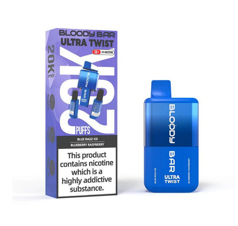 Buy cheapest online Bloody Bar Ultra Twist 20,000 Puffs Disposable Vape (BOX OF 5) Blue Razz Ice Blueberry Raspberry at lowest price in uk