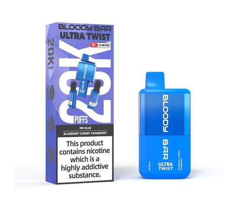 Buy cheapest online Bloody Bar Ultra Twist 20,000 Puffs Disposable Vape (BOX OF 5) Mr Blue Blueberry Cherry Cranberry at lowest price in uk