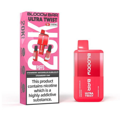 Buy cheapest online Bloody Bar Ultra Twist 20,000 Puffs Disposable Vape (BOX OF 5) Strawberry Watermelon Bubblegum Strawberry Kiwi at lowest price in uk
