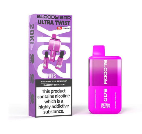 Buy cheapest online Bloody Bar Ultra Twist 20,000 Puffs Disposable Vape (BOX OF 5) Blue Sour Raspberry Blueberry Bubblegum at lowest price in uk