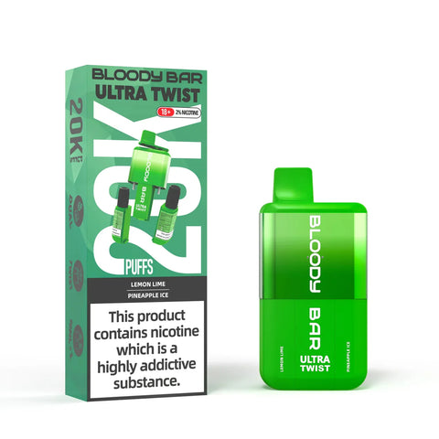 Buy cheapest online Bloody Bar Ultra Twist 20,000 Puffs Disposable Vape (BOX OF 5) Lemon Lime Pineapple Ice at lowest price in uk