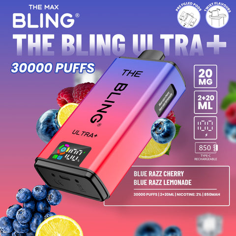 Buy cheapest online The Crystal Bling Ultra Plus 30k Prefilled Vape Kit Box of 5 Blue Razz Cherry Blue Razz Lemonade at lowest price in uk