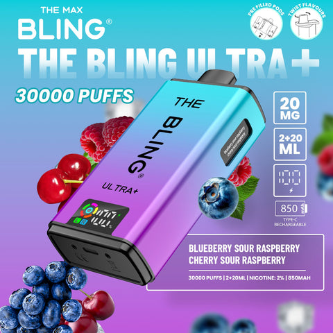 Buy cheapest online The Crystal Bling Ultra Plus 30k Prefilled Vape Kit Box of 5 Blueberry Sour Raspberry Cherry Sour Raspberry at lowest price in uk