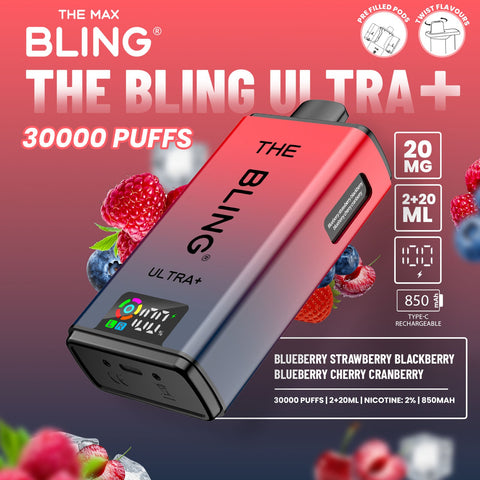 Buy cheapest online The Crystal Bling Ultra Plus 30k Prefilled Vape Kit Box of 5 Blueberry Strawberry Blackberry Blueberry Cherry Cranberry at lowest price in uk