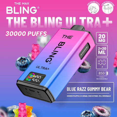 Buy cheapest online The Crystal Bling Ultra Plus 30k Prefilled Vape Kit Box of 5 Blue Razz Gummy Bear at lowest price in uk