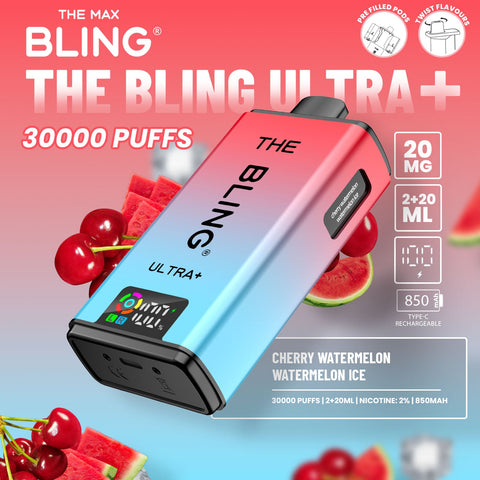Buy cheapest online The Crystal Bling Ultra Plus 30k Prefilled Vape Kit Box of 5 Cherry Watermelon Watermelon Ice at lowest price in uk